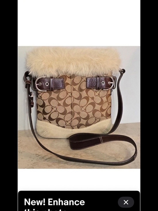 Coach Handbags - Coach Brown Signature Crossbody with Cream Shearling Trim